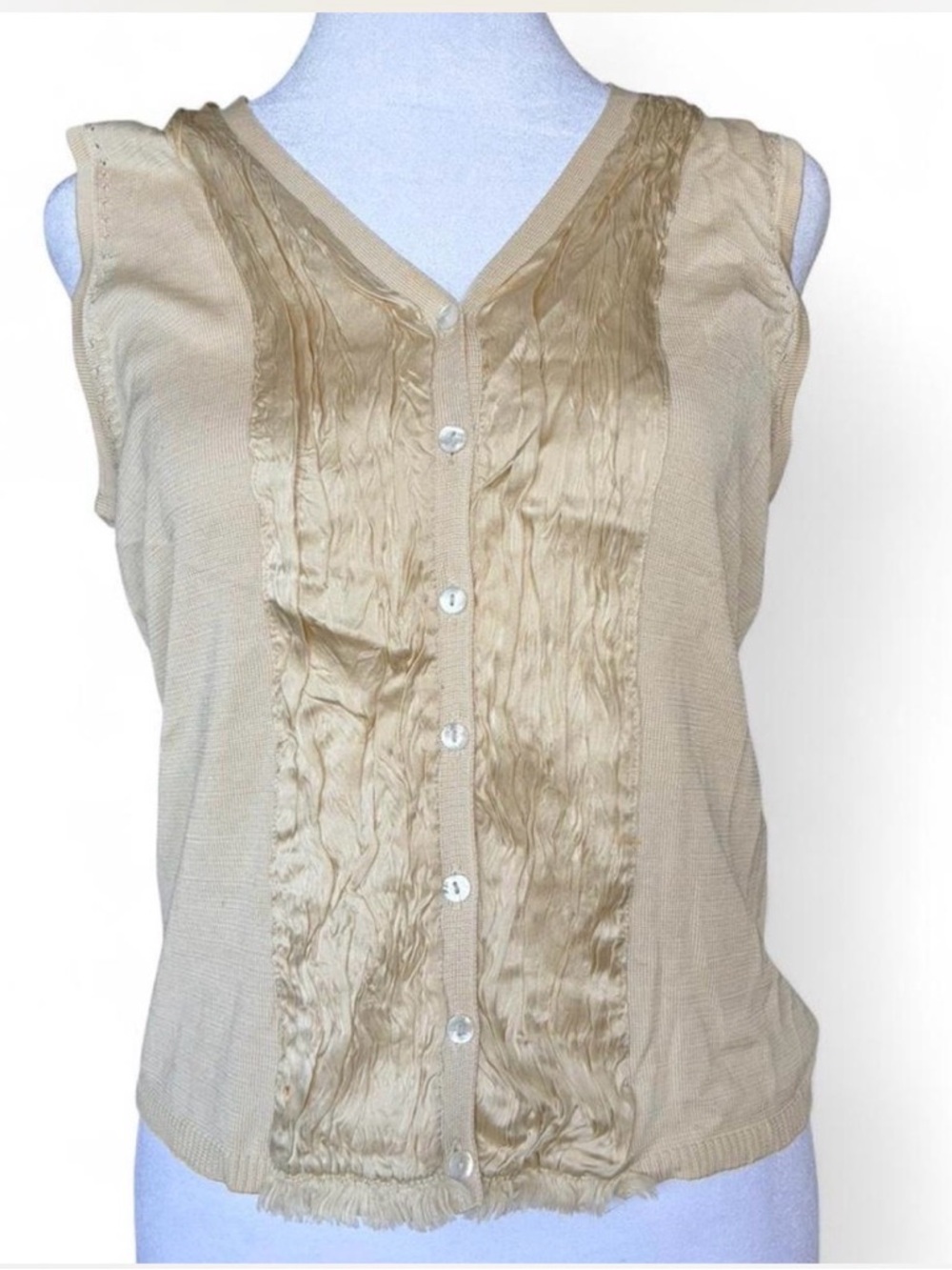 Calvin Klein Cream Sleeveless Button-Front V-Neck Blouse